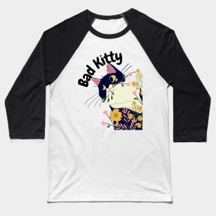 Bad Kitty In Flower Garden Baseball T-Shirt